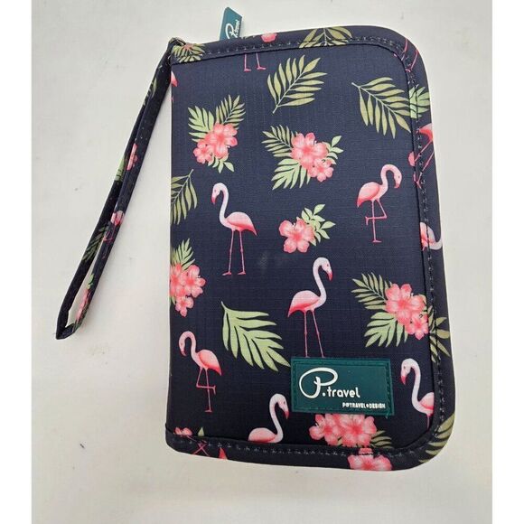 P.Travel Flamingo & Leaf Print Passport Holder Wallet - Picture 1 of 4